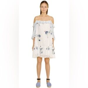 Floral Cold-Shoulder Dress – See by Chloé – Off-White/Blue – Size 34